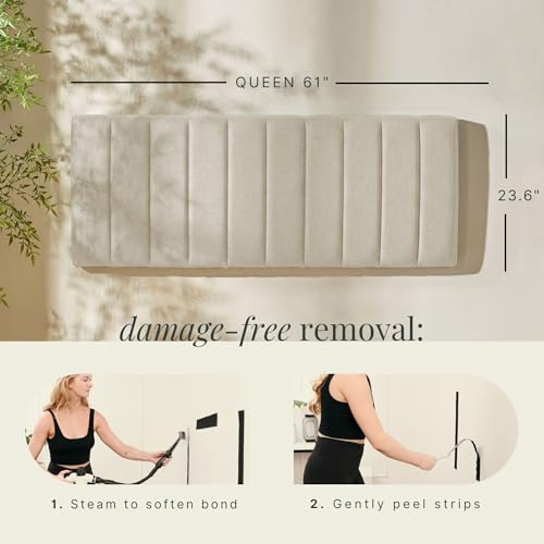 Nestl Upholstered Queen Headboard - Easy Assemble Channel Stitched Headboard Queen Size - Wall Mounted Headboards with 3D Soundproof Wall Panels Peel & Stick Floating Headboards, Linen - color: 02-linen, size: Queen