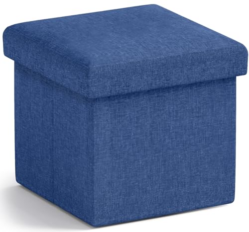 Ornavo Home Small Square Storage Ottoman, Foldable Linen, 12 Inch,Navy Blue | Collapsible Cube Design; Foot Rest Stool Seat; Ideal for Living Room, Bedroom, Home Office or Dorm - color: Navy