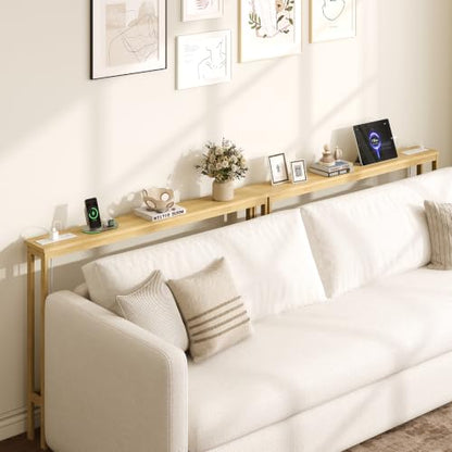 ELYKEN 2 Pack Bamboo Console Table, 5.9'' Narrow Sofa Table Behind Couch | Slim Skinny Hallway Table with Charging Station for Entryway, Living Room, Foyer, Entrance, 5.9 x 47.2 x 31.5in, Natural - color: Natural, size: 5.9"D x 94.5"W x 31.5"H