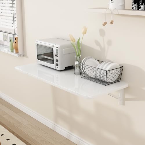 Wall Mounted Laundry Room Folding Table，Fold Down Desk for Small Spaces |Office|Study|Work Bench|Kitchen Dining Restaurant| Home Bar | Waterproof Easy to Install and Clean - color: White, size: 39.4"×19.7"