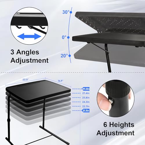 Bblife XL Adjustable Folding TV Tray Table, Larger TV Dinner HDPE Plastic Tray, for Laptop, Eating, Drawing, Snacks, etc, Black-Pro - size: XL-Pro