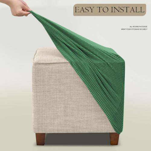 Ottoman Cover Square Storage Ottoman Slipcover Jacquard Stretch Footrest Stool Covers with Elastic Band Cube Storage Stool Ottoman Covers Footstool Sliocovers Protection Dark Green - color: Dark Green