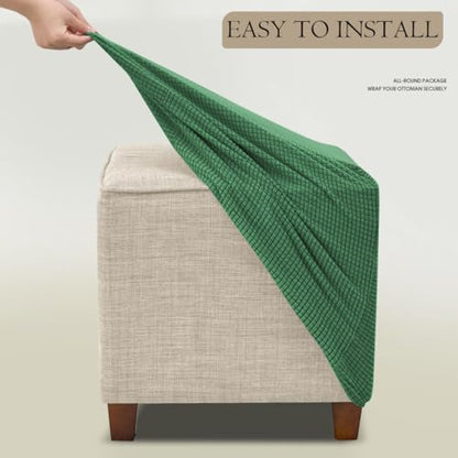 Ottoman Cover Square Storage Ottoman Slipcover Jacquard Stretch Footrest Stool Covers with Elastic Band Cube Storage Stool Ottoman Covers Footstool Sliocovers Protection Dark Green - color: Dark Green