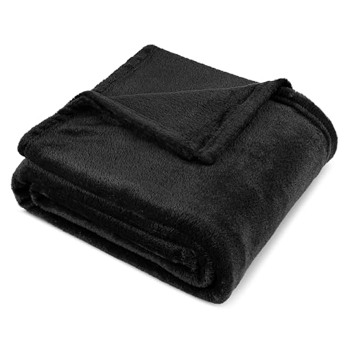 PAVILIA Black Fleece Bed Blanket Queen Size, Super Soft Fuzzy Flannel Throw for Couch Sofa, Luxury Plush Microfiber Large Throw Blanket Queen Bed, Home Cozy Velvet Gift Blanket, 90x90 - color: Black, size: 90 x 90 Inches - Queen