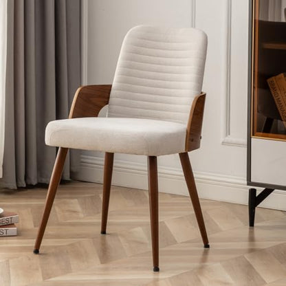 Dining Room Chairs,Mid Century Modern Kitchen Chairs,Upholstered Beige Fabric Accent Chairs,Metal Legs Wooden Desk Chairs Armless and No Wheels for Kitchen Dining Living Room,1PCS - color: Beige Fabric, size: 1PCS