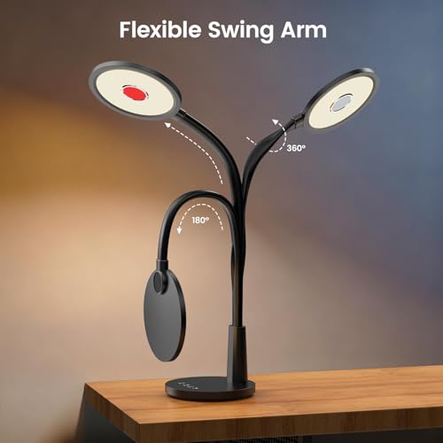 Glendan Desk Lamp for Home Office: Eye-Caring LED Red Light Desk Lamp, 10 Brightness & Flexible Gooseneck, Dimmable Desk Light with Memory & Timer, Table Lamp for Study, Bedroom