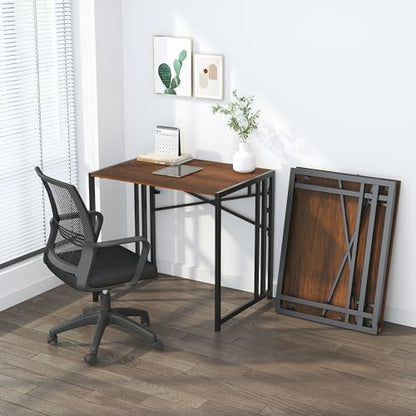 Lutown-Teen 32 inch Folding Small Desk, Mahogany | Writing Gaming Computer Camping Desk for Small Spaces, No Assembly Required Home Office Desk - color: Mahogany, size: 32 Inch