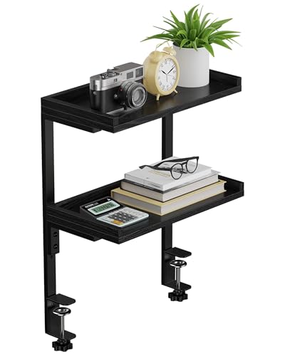 Clamp On Desk Shelf 2-Tier, 12.6 inche Wood Shelving Unit for Office Desk/Gaming Accessories, Tabletop Book Storage Rack, Shelf for Top & Under of Desk, Black - color: 2-tier 12.5 Inches Black