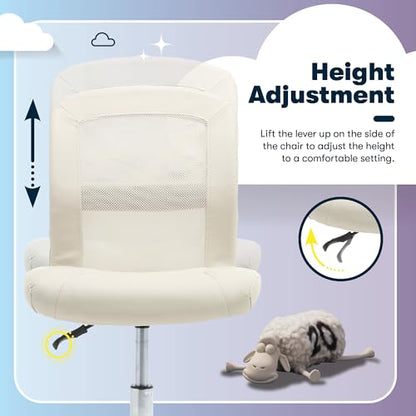 Serta Armless Small Home Desk Chair with Wheel, Ergonomic Mesh Office Chair | Essentials, Leather & Foam Cushioned Seat, Adjustable Height, Bedroom & Small Space Vanity Chair, 360° Swivel, Cream White - color: Cream White