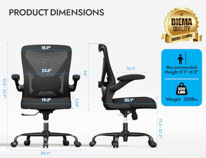 Office Chair: 330LBS Mesh Ergonomic Desk Chair Comfy with 3D Lumbar& Swivel | Ergalithic Computer Chair-Executive Task Chairs with Flip-up Arms Home Office Desk Chairs Gaming Chair for Adults(Full Black) - color: Full Black, size: Pack of 1