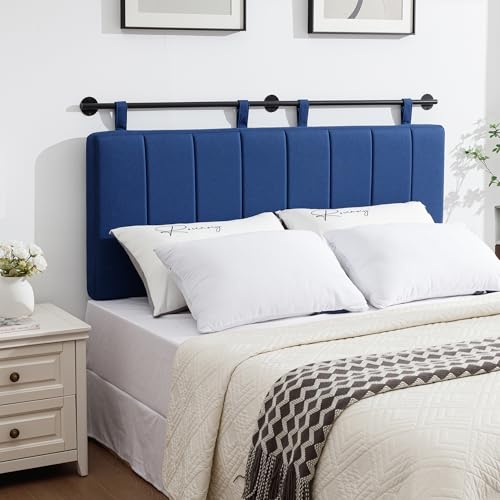 King Headboard Only, Wall Mounted Hanging Upholstered Bed Head Board | Modern Vertical Channel Design of Fine Linen, Elegant Dark Blue Fluted Headboard for Bedroom (Dark Blue, King Size ) - color: Linen/Blue, size: King