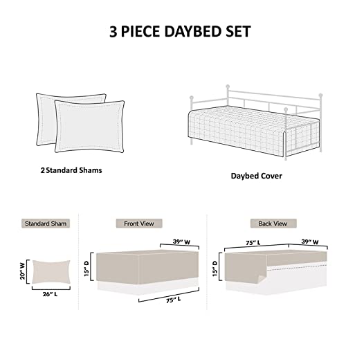 Jarson 3 Piece Beach Daybed Cover Set Twin Green Blue White Coastal Quilted Daybed Bedding Sets Double Side Cozy Ocean Sofa Daybed Cover with 2 Shams - color: Seahorse Seaweed