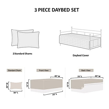 Jarson 3 Piece Beach Daybed Cover Set Twin Green Blue White Coastal Quilted Daybed Bedding Sets Double Side Cozy Ocean Sofa Daybed Cover with 2 Shams - color: Seahorse Seaweed