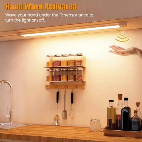 MYPLUS 16 Inch Under Cabinet Lights with Hand Wave, Under Counter Lighting 3000K Warm White,Dimmable,Plug and Play,LED Lights for Kitchen Cabinet, Cupboard, Closet, Desk - color: 3000K-Warm White, size: 16inch-1Pack