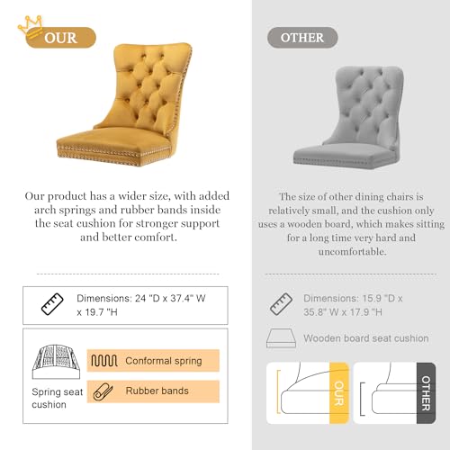 Virabit Velvet Dining Chairs Set of 4, Tufted Upholstered Dining Chairs with Nailhead Back and Ring Pull Trim, Solid Wood Dining Chairs for Kitchen/Bedroom/Dining Room (Gold) - color: Gold, size: set of 4