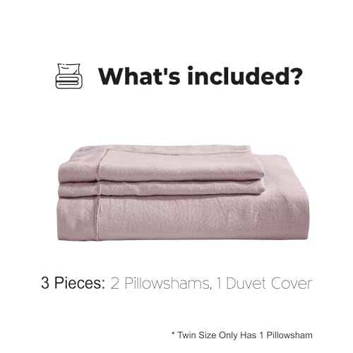 Simple&Opulence 100% Washed Linen Duvet Cover Set with Embroidered,2 Pieces Soft Farmhouse Comforter Set with Button Closure,1 Duvet Cover and 1 Pillowsham(Twin,Dusty Pink) - color: Embroidery Dusty Pink, size: Twin