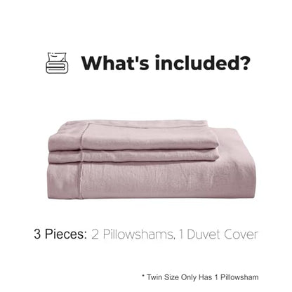 Simple&Opulence 100% Washed Linen Duvet Cover Set with Embroidered,2 Pieces Soft Farmhouse Comforter Set with Button Closure,1 Duvet Cover and 1 Pillowsham(Twin,Dusty Pink) - color: Embroidery Dusty Pink, size: Twin
