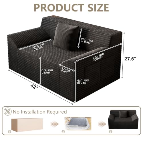 42" Boneless Oversized Chair with Side Pocket, Sofa Small Single Couch in a Box, Deep Seating Boneless Chair for Bedroom Living Room Office Apartment, No Assembly, Black - color: Black, size: 42'' Style 4