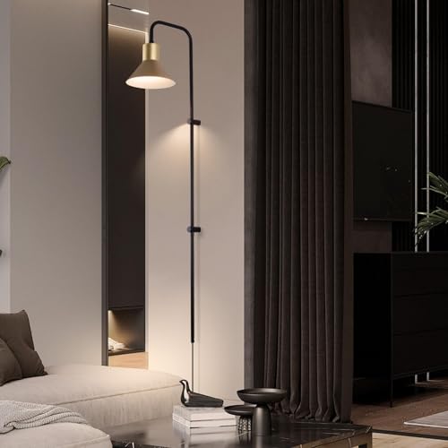 Plug in Wall Sconce with Switch, Indoor Horn Cover Wall Mounted Lamp with E26 Base, Long Wall Light for Bedroom Living Room Study Hallway Bedside（1PCS） - color: Black