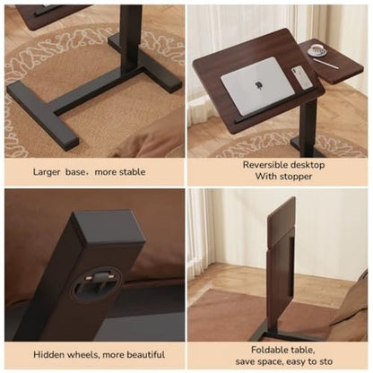 KEIKI Height Adjustable Rolling Laptop Desk, Portable Mobile Standing Workstation with Tiltable Top for Home Office & Classroom, Brown - color: Brown