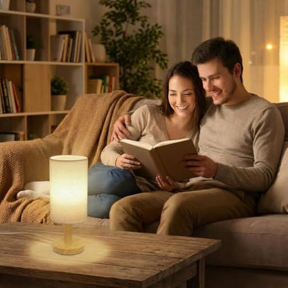 Touch Bedside Table Lamps Set of 2 - Stepless Dimming USB Powered, Minimalist Wood Base Linen Shade, 2700K Warm Night Light for Bedroom Nightstand Nursery Dorm Kitchen Small Spaces(5W LED 50K Hrs)
