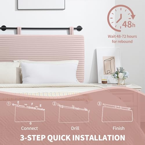Queen Headboard Only, Wall Mounted Hanging Upholstered Bed Head Board | Modern Vertical Channel Design of Fine Flannel, Elegant Pink Fluted Headboard for Bedroom (Pink, Queen Size) - color: Flannel/Pink, size: Queen