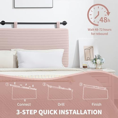 Queen Headboard Only, Wall Mounted Hanging Upholstered Bed Head Board | Modern Vertical Channel Design of Fine Flannel, Elegant Pink Fluted Headboard for Bedroom (Pink, Queen Size) - color: Flannel/Pink, size: Queen