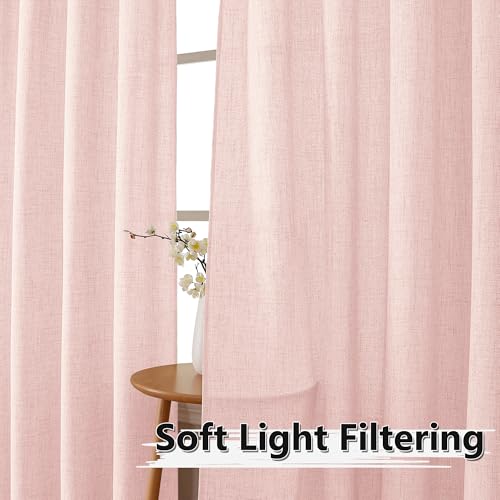 Tollpiz Short Linen Tier Curtains Rod Pocket Semi Sheer Half Kitchen Curtain Burlap Light Filtering Thick Linen Drapes for Bathroom, 30 x 24 inches Long, Pink, Set of 2 Panels - color: Pink, size: 30"W x 24"L (Pack of 2)