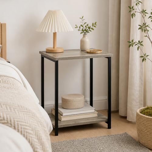 2-Tier Modern End Table with Metal Frame, Open Shelf Night Stand, Easy Assembly Side Table, Bedside Table, for Bedroom, Living Room, French Oak - color: French Oak, size: 2 Tier, Set of 1