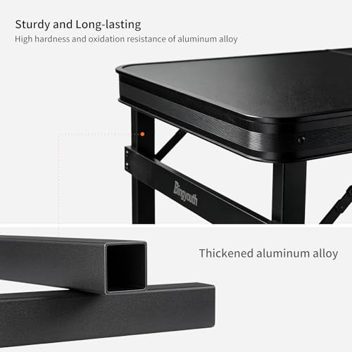 Folding Camping Table, Black Aluminum Frame,3-Position Adjustable Height,Lightweight Carry Handle, Portable for Travel, Camping Outdoor Use, 6FT x 2FT(X-Large), Black - size: 6 ft x 2 ft × 2.3 ft H
