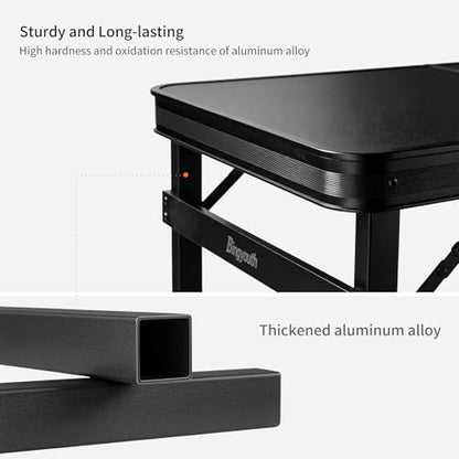 Folding Camping Table, Black Aluminum Frame,3-Position Adjustable Height,Lightweight Carry Handle, Portable for Travel, Camping Outdoor Use, 6FT x 2FT(X-Large), Black - size: 6 ft x 2 ft × 2.3 ft H
