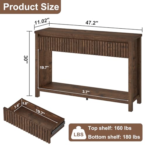 Console Tables for Entryway, Console Table with Drawers, 47In Sofa Table with Storage, Narrow Entryway Tables with 2-Tier Shelf, Farmhouse Fluted Couch Tables for Living Room, Rustic Oak - color: Rustic Oak