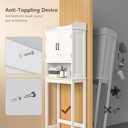 Yardenaler Over-The-Toilet Storage Shelf with Doors, Bathroom Freestanding Space Saver Organizer with Adjustable Shelf, White - color: White