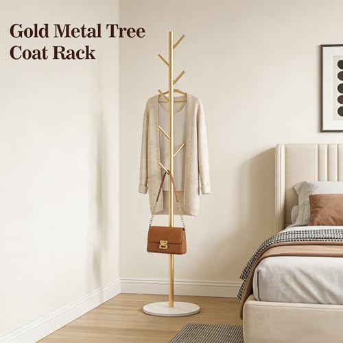 Gold Coat Rack Freestanding, 67" Metal Tree Coat Stand, Sturdy Entryway Hall Tree for Coats, Hats, Bags, Bedroom Office - color: A4