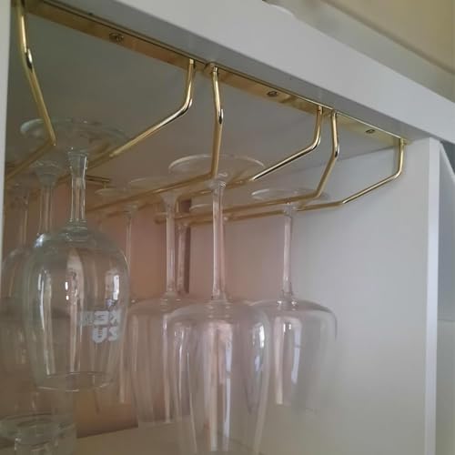 10.8 Inch Gold Wine Glass Rack, Under Cabinet Wine Glass Holder, Wine Glass Hangers Under Shelf, Stemware Rack, Hanging Stemware Holder for Cabinet Kitchen Bar, Set of 2 - color: Gold, size: 10.8 Inch 2 Pack