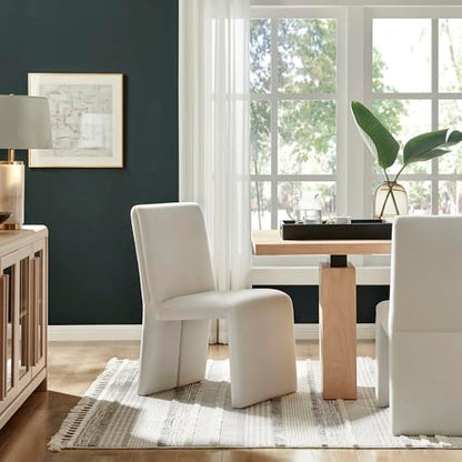 Modway Emory Upholstered Dining Side Chair in Alabaster - Single Armless Slipper Chair - Padded Performance Velvet Accent for Dining Room, Kitchen - color: Alabaster