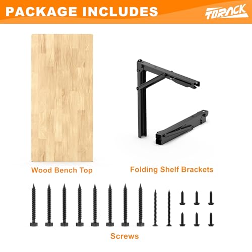 TORACK Heavy Duty Wall Mounted Folding Workbench, Space-Saving Collapsible Wall Table/Desk for Garage Workshop, Holds Up to 550 lbs(Board Size: 32 x 18 in) - size: 32x18 inch
