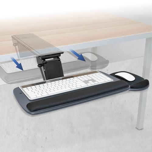 Mount-It! Under Desk Keyboard Tray, Adjustable Slide-Out Keyboard, Blue | With Mouse Platform, 20.5" W × 11" D, Ergonomic Wrist Rest, Tilt & Swivel, Heavy-Duty Bolt-On Keyboard Drawer for Home Office - color: Blue