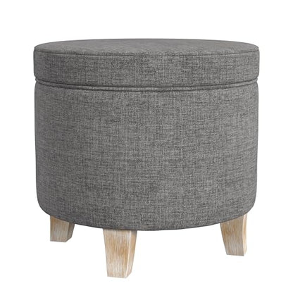 HomePop 19" Round Storage Ottoman - Gray Woven - color: Gray Woven