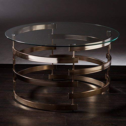 SEI Furniture Belmar Contemporary Round Glass Top Coffee Table, Champagne