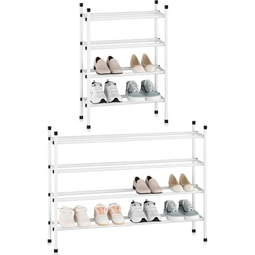 STORAGE MANIAC Expandable Shoe Rack, 16 Pairs Stackable Small Shoe Rack, Metal Adjustable Shoes Organizer for Closet, Entryway, Hallway, Garage, Front Door, Shoes Shelves, White 4 Tier - color: White, size: 4 Tier