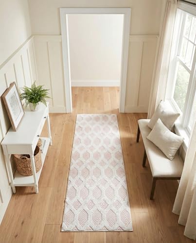 Rugs.com - Sabrina Soto Casa Rug – 6 Ft Runner Pink Cotton Textured Runner Modern Geometric Design for Hallways and Entryways - color: Pink, size: 2'3" x 6' (Runner)