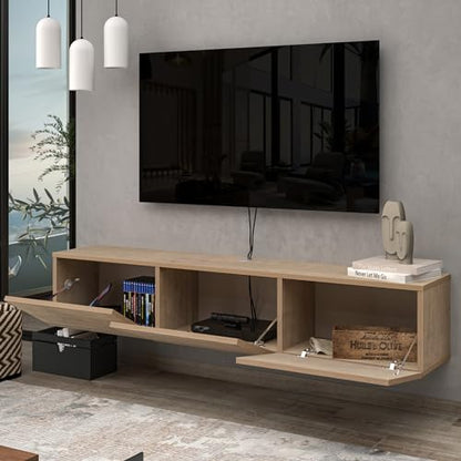 Floating TV Stand Wall Mounted for 65"–80" TVs, Modern Floating Entertainment Center with Cable Management, Wall Mount TV Stand with Storage, Mounted TV Console for Living Room - color: Oak