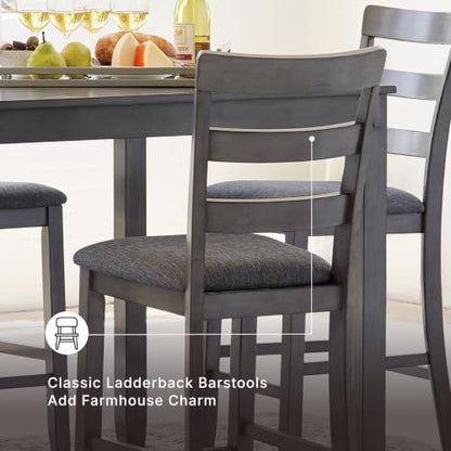 Signature Design by Ashley 6-Piece Dining Table Set with Bench, Gray | Plush gray polyester seats, Wood, veneer and engineered wood build, Space-saving tuck-under bench, Bridson Series - color: Grey