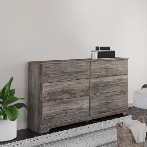 Signature Design by Ashley Ralinksi 6-Drawer Rustic Gray Double Dresser | Engineered wood and decorative laminate, Rustic warm gray finish, ASTM F 2057 certified, Estimated 5-minute assembly - color: Grayish Brown, style: 6 Drawer Dresser