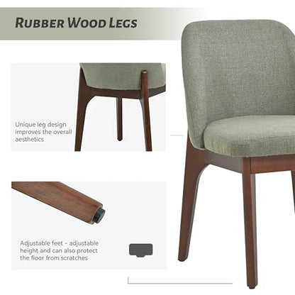 VKNOW Upholstered Wooden Dining Chairs Set of 2 with Modern Fabric, Green | Modern Dining Room Chairs with Wood Legs, Kitchen Chairs for Restaurant, Living Room, No Wobble - color: Green-brown Leg, size: 2 PCS