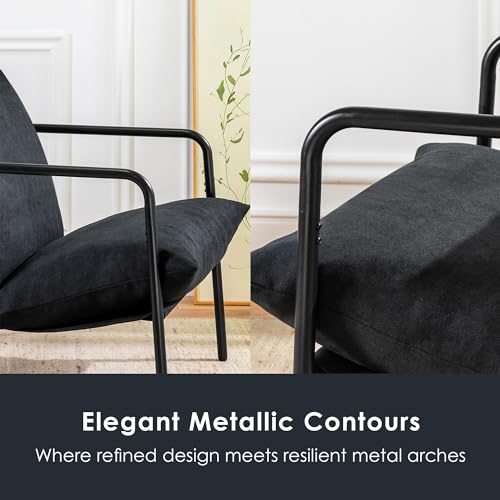 Mellow Wyn Sling Accent Chair with Arms/Casual Home Metal Framed Armchair with Plush Foam Cushions - color: Black