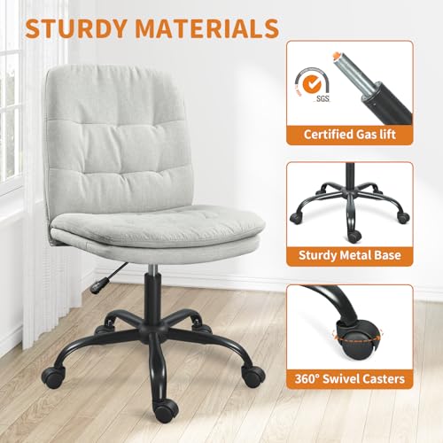 Home Office Desk Chair Comfy - Armless Criss Cross Chair with Wheels Vanity Chair Office Chairs Rolling Swivel Height Adjustable for Adults - Light Grey - color: Light Grey