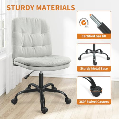 Home Office Desk Chair Comfy - Armless Criss Cross Chair with Wheels Vanity Chair Office Chairs Rolling Swivel Height Adjustable for Adults - Light Grey - color: Light Grey