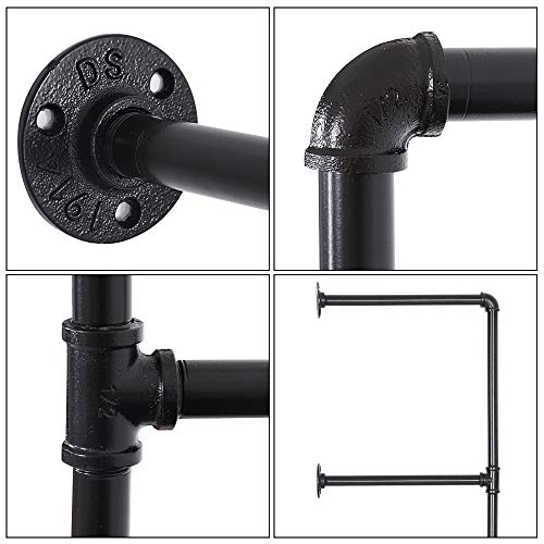 LIANTRAL Industrial Wall Mount Iron Pipe Shelf, 4 Tier X2 Pipe Shelving | Black DIY Open Bookshelf, Retro Storage Shelves Pipe Shelf Hung Bracket